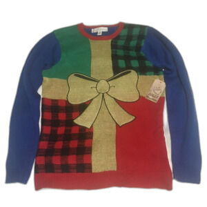 NWT Jolly Sweaters Unisex Medium multicolor Christmas present plaid colorblock